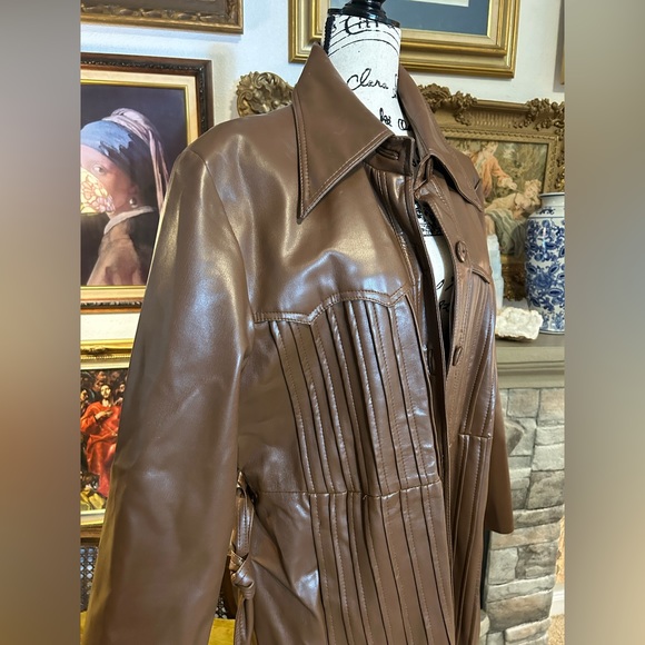 Vtg Faux Leather Pleated Trench Lane Bryant Women’s Large Brown - Picture 5 of 7